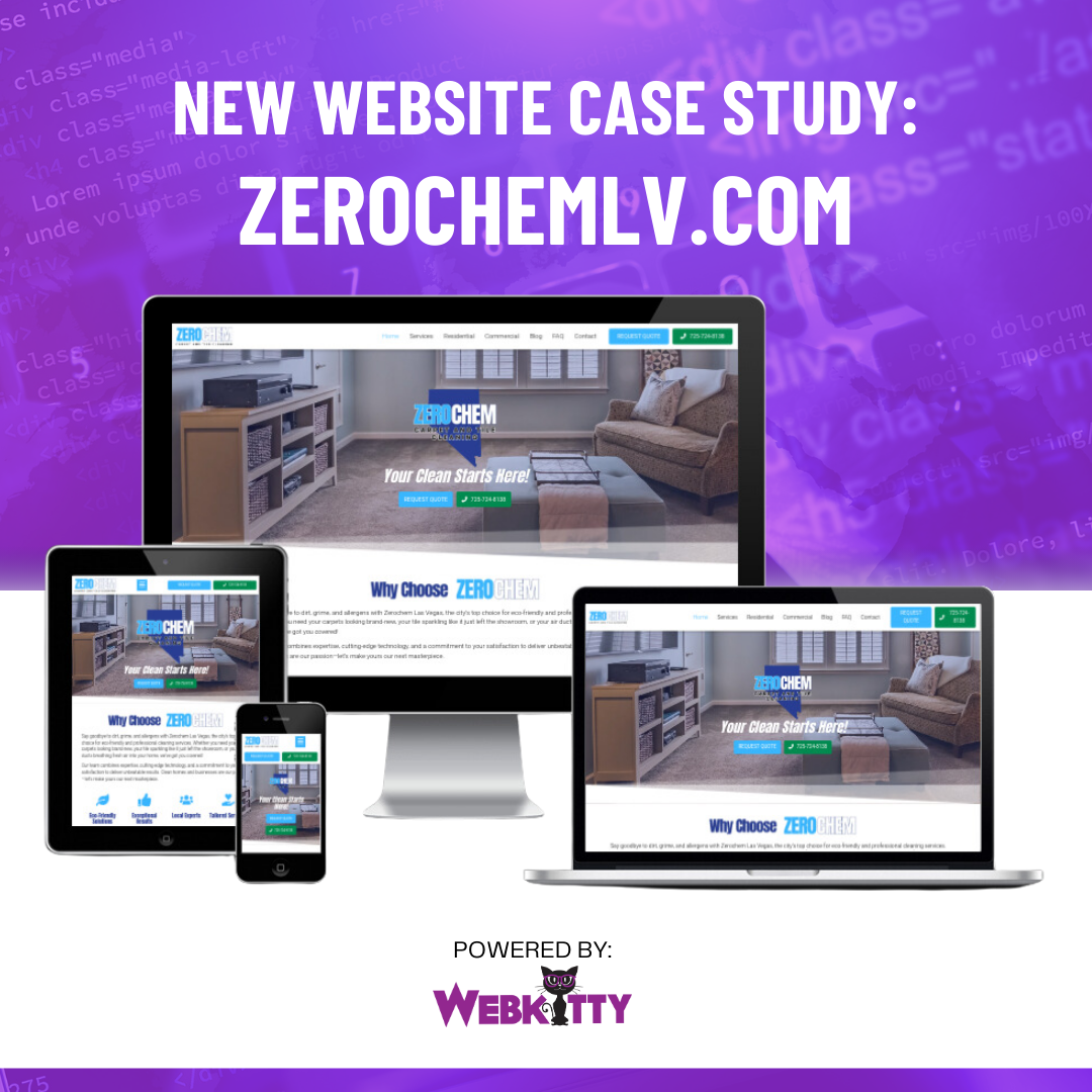 ZeroChem website case study displayed on multiple devices including desktop, tablet, and smartphone, showcasing responsive design and branding.