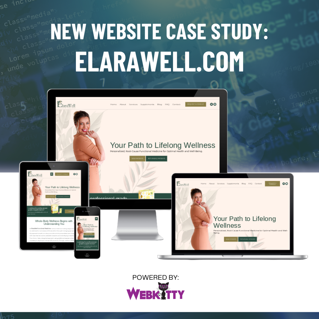 Website case study for Elara Well displayed on multiple devices including a desktop, tablet, and smartphone.
